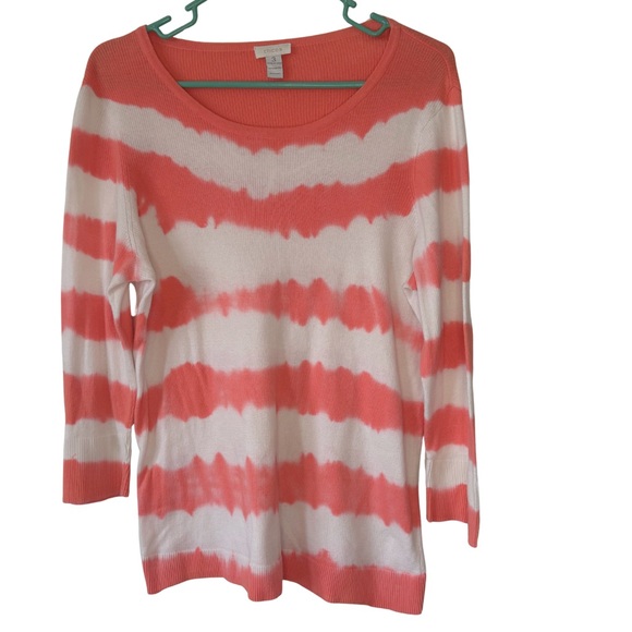 Chico's Tops - 3/$20 Chico's Vibrant Coral and White Long Sleeve Ribbed Shirt